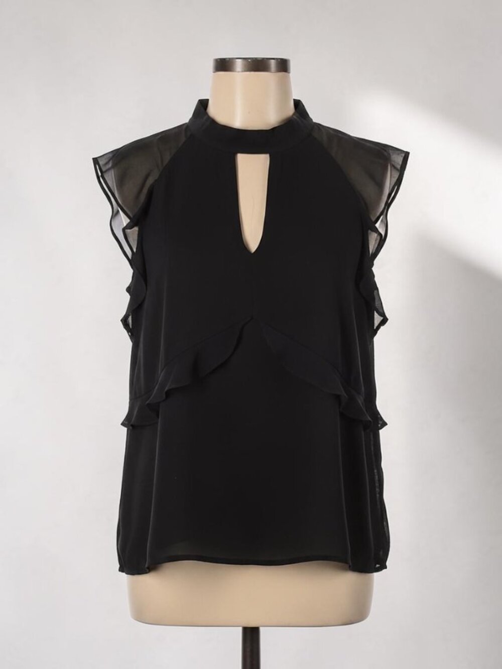Express Women's S Black Sheer Ruffle Keyhole Blouse Chic Party Office Top NWT